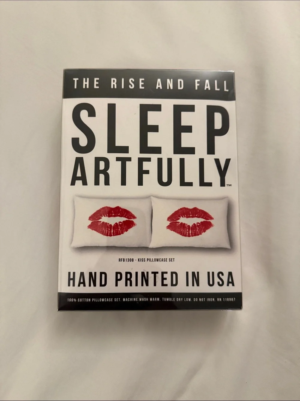 Sleep Artfully Hand Printed Pillowcase Set - White with Black & Red Prints